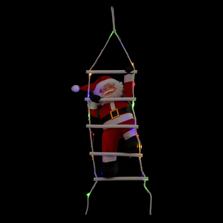 Père Noël grimpeur sur échelle lumineuse à LED couleurs changeantes 8 fonctions H 70 cm