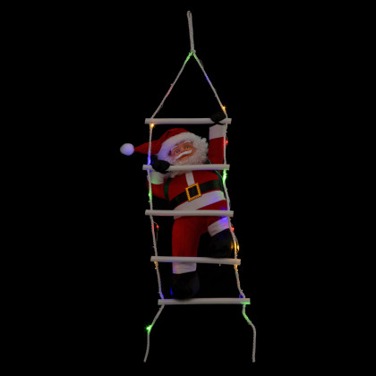 Père Noël grimpeur sur échelle lumineuse à LED couleurs changeantes 8 fonctions H 70 cm
