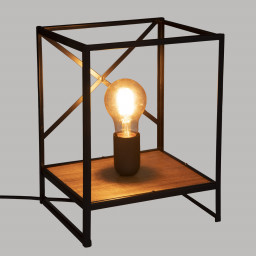 Lampe Sideo en Métal Noir et Bois d'Acacia  H 26 cm