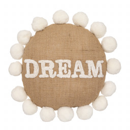Coussin rond DREAM en Jute et Coton avec Pompons D 30 cm