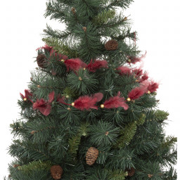 Guirlande de Noël Bouquet de Plume rouge sur ruban satin et perles Or L 200 cm