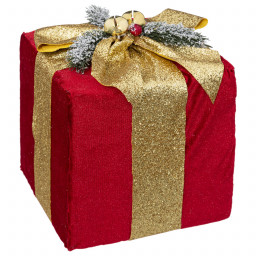 Paquet Cadeau rouge et doré pailleté 20 x 25 cm