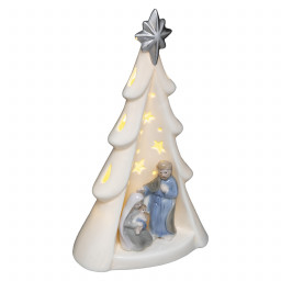 Sapin Nativité lumineux en céramique et à LED H 22 cm