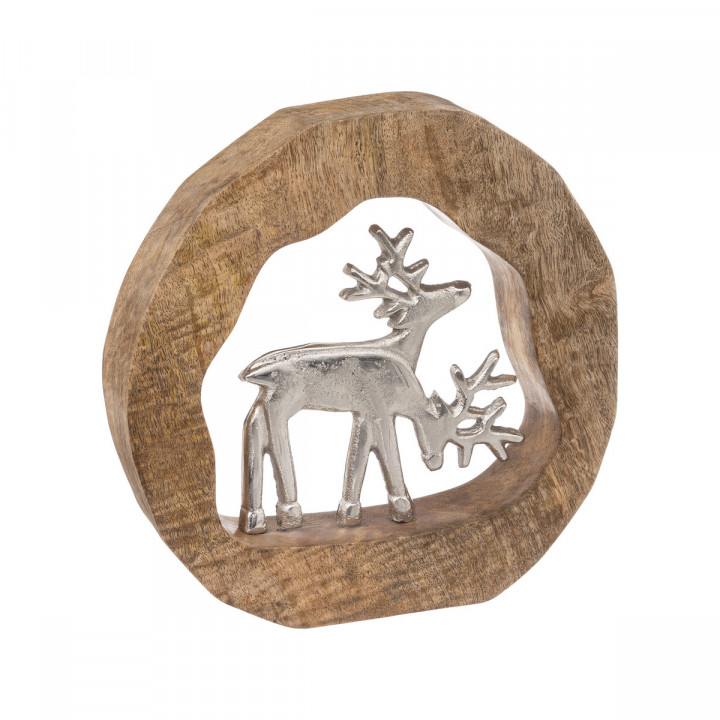 Cercle en bois 2 Rennes en métal au centre D 25 cm