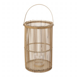 Set de 2 Lanternes en Bambou Bougeoirs en Verre 