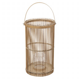 Set de 2 Lanternes en Bambou Bougeoirs en Verre 
