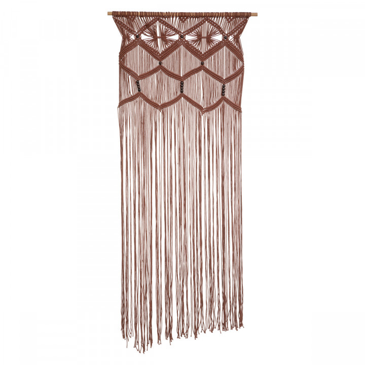 Rideau fil macramé en Coton marron cannelle et perles en bois 90 x 200 cm