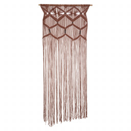Rideau fil macramé en Coton marron cannelle et perles en bois 90 x 200 cm