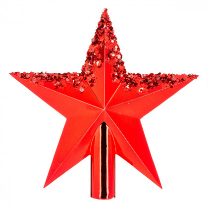 Déco de sapin de Noël Cimier étoile Rouge brillant avec gouttes 22 cm