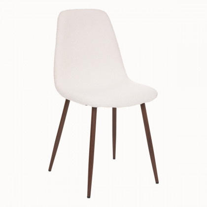 Chaise de table Roka tissu blanc à bouclettes et pieds en métal