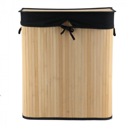Panier à linge pliable 2 compartiments avec couvercle en Bambou et Tissu Noir H 63 cm