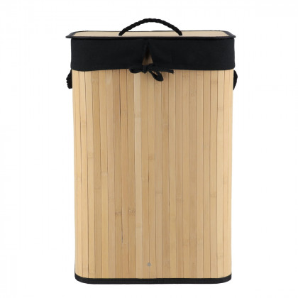 Panier à linge pliable avec couvercle en Bambou et Tissu Noir H 60 cm