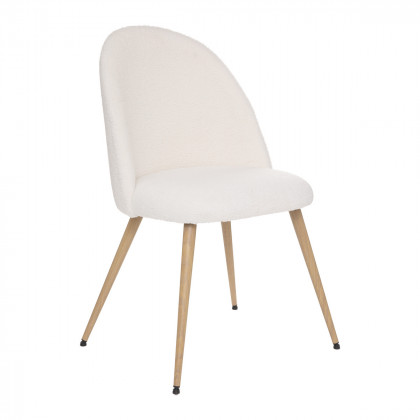 Chaise de table Slano tissu blanc à bouclettes et pieds en métal aspect Bois 