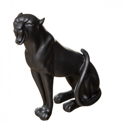Statuette Léopard qui rugit en résine noir H 19.5 cm