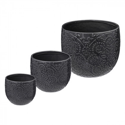 Set de 3 Pots en céramique noire 