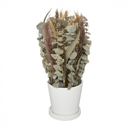 Composition de fleurs séchées pot en céramique blanche H 36 cm