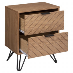 Table de Chevet Naomi 2 tiroirs en bois et métal H 54 cm