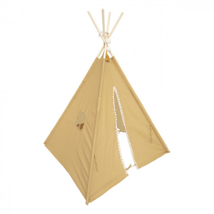 Tente Tipi pour Enfants en Toile de Coton avec Fenêtre Poches Latérales  Tapis de Sol et Perches en Bois 120x120x150 cm - Costway