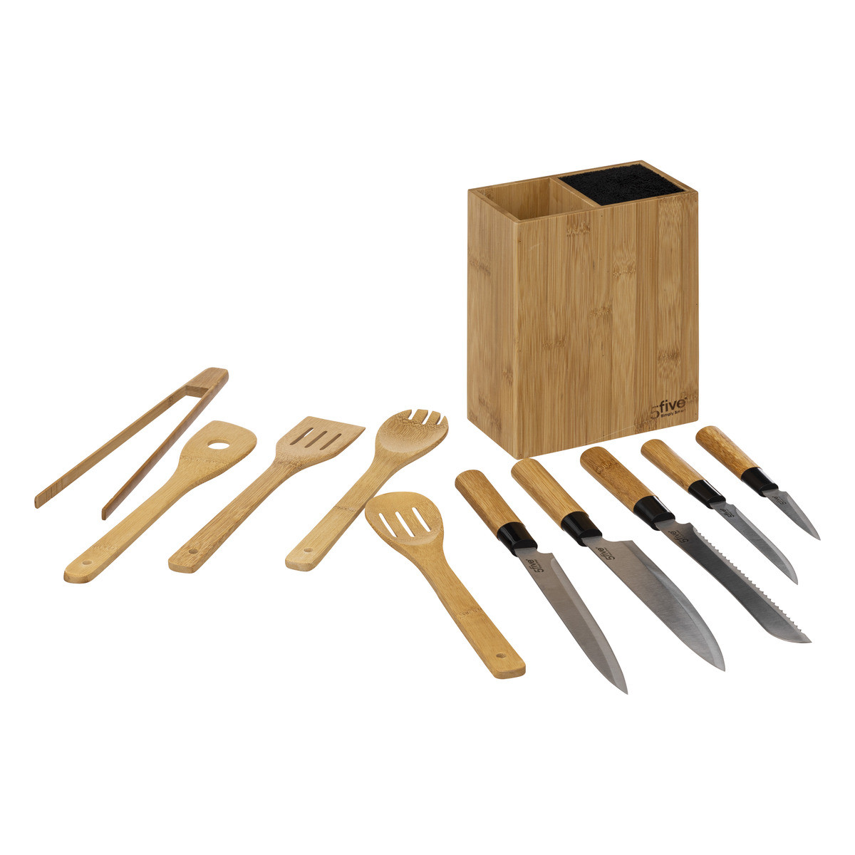 Bloc de 5 couteaux et 5 ustensiles Black en bambou - Planches à découper et  couteaux de cuisine - Décomania