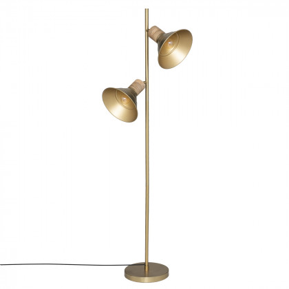 Lampadaire Bota 2 lampes en Métal doré et Bois de Manguier H 151 cm