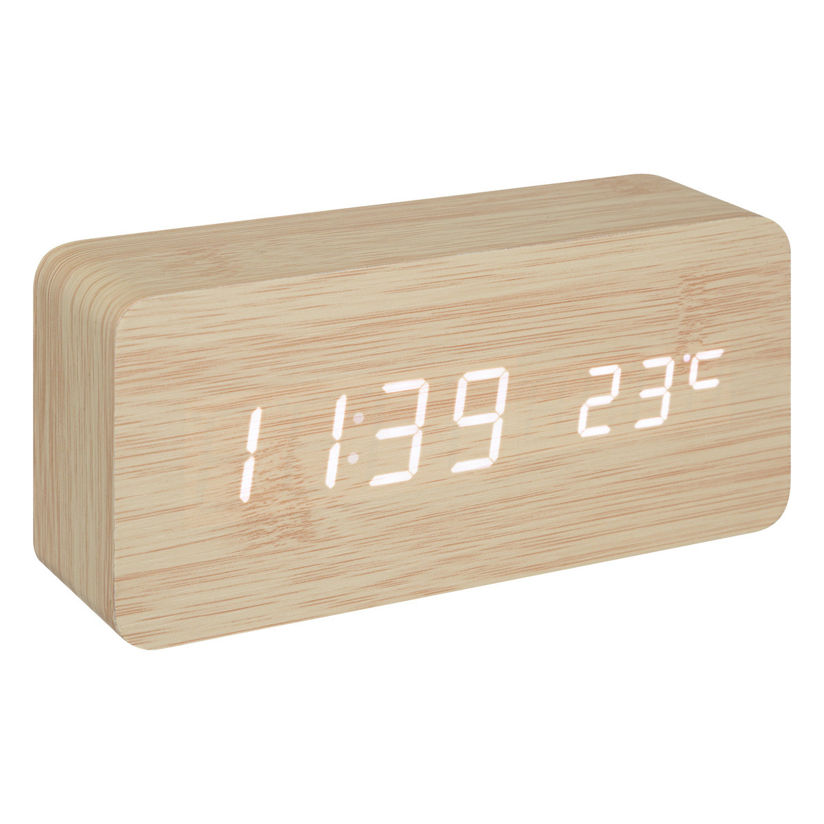 Réveil digital Thermomètre Gamiel en aspect Bois L 15 cm - Horloges -  Décomania