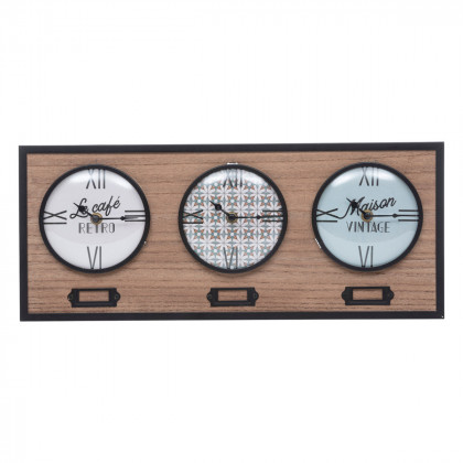 Horloge 3 cadrans en Bois décor Café 48 x 20  cm