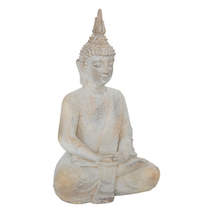 Bouddha Dala en Polyrésine Blanche aspect vieilli H 50 cm