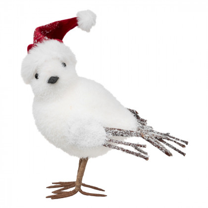 Oiseau Blanc avec Bonnet Rouge H 14 cm