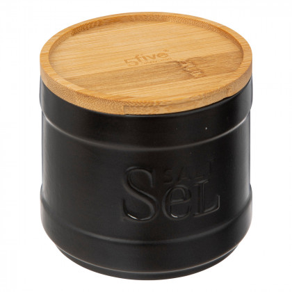 Boite à sel Natureo en Grès Noir et Bambou D 10.7 cm