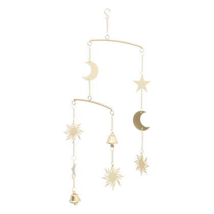 Mobile décor Lune Etoiles et Soleil en Métal Or H 48 cm