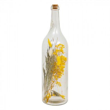 Boteille en Verre Riza avec Fleurs séchées jaunes H 45 cm